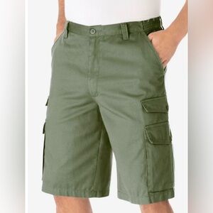 King Size 12" Side Elastic Cargo Shorts in Safari Green Size 50